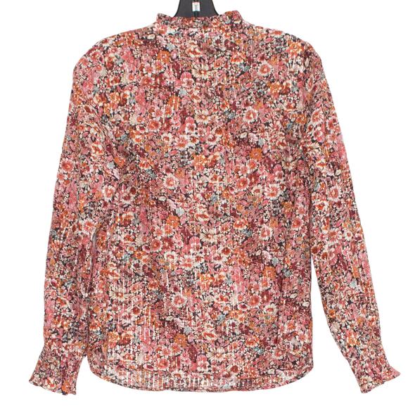 Talbots Top Floral Cottage Romantic Prairie Boho Feminine Classic Office Red PM - Picture 2 of 5
